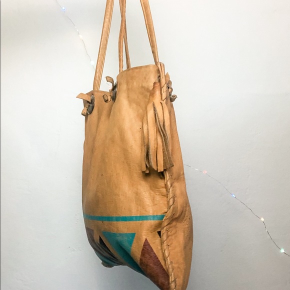 Vintage Native American Leather Tote - Picture 2 of 4